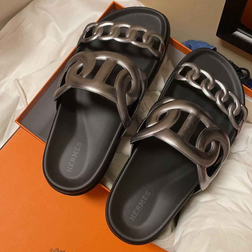 HERMES
Nappa Extra Sandals 38 Gris Argent